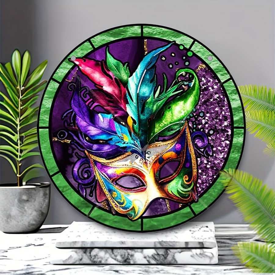 Venetian Mask Hanging Ornament displayed on marble surface, a striking UV printed wall art piece for modern home decor.