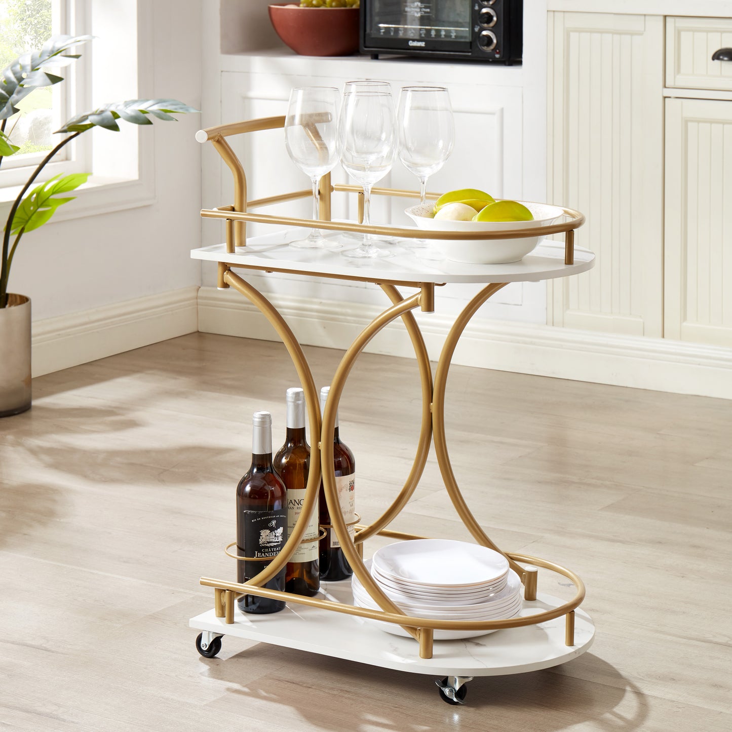 2-Tier Bar Cart, Mobile Bar Serving Cart, Industrial Style Wine Cart for Kitchen MLNshops]