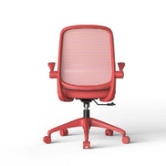 Red office chair with mesh back on a white background