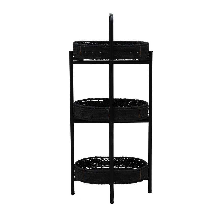 Modern 3-Tier Handwoven Side Table with Oval Organizer