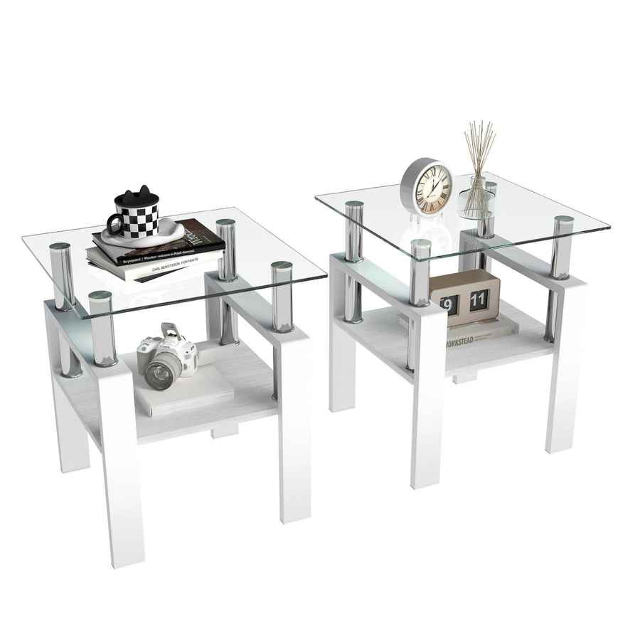 MLNshops white glass end table with shelf - Tempered