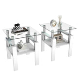 MLNshops white glass end table with shelf - Tempered