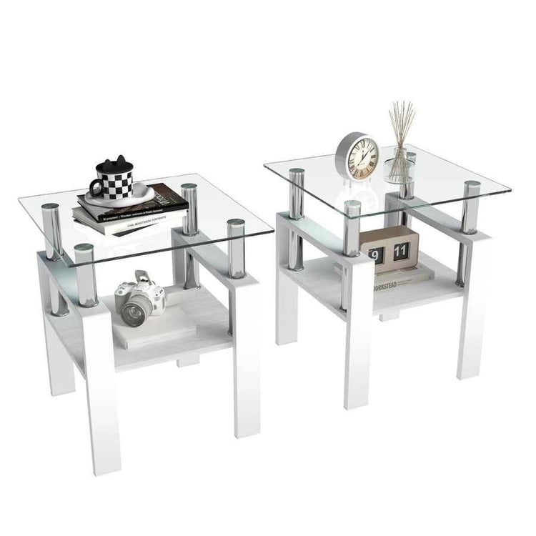 MLNshops white glass end table with shelf - Tempered