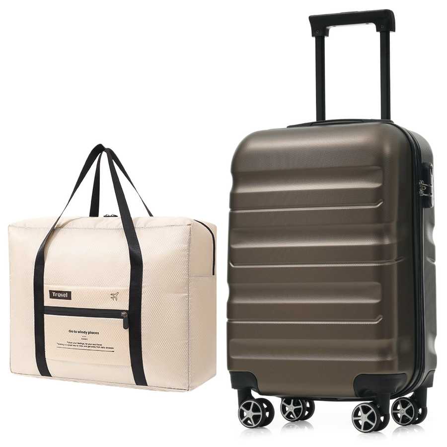 Hardshell ABS Carry-On Luggage with Spinner Wheels, Lightweight Travel Suitcase Set with Foldable Duffel Bag for Men & Women, 20Inch