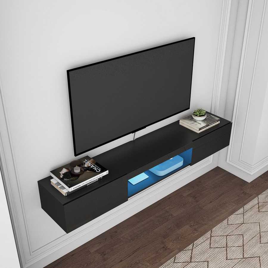 Floating TV Stand Wall Mounted with 16 Color LEDs,63&