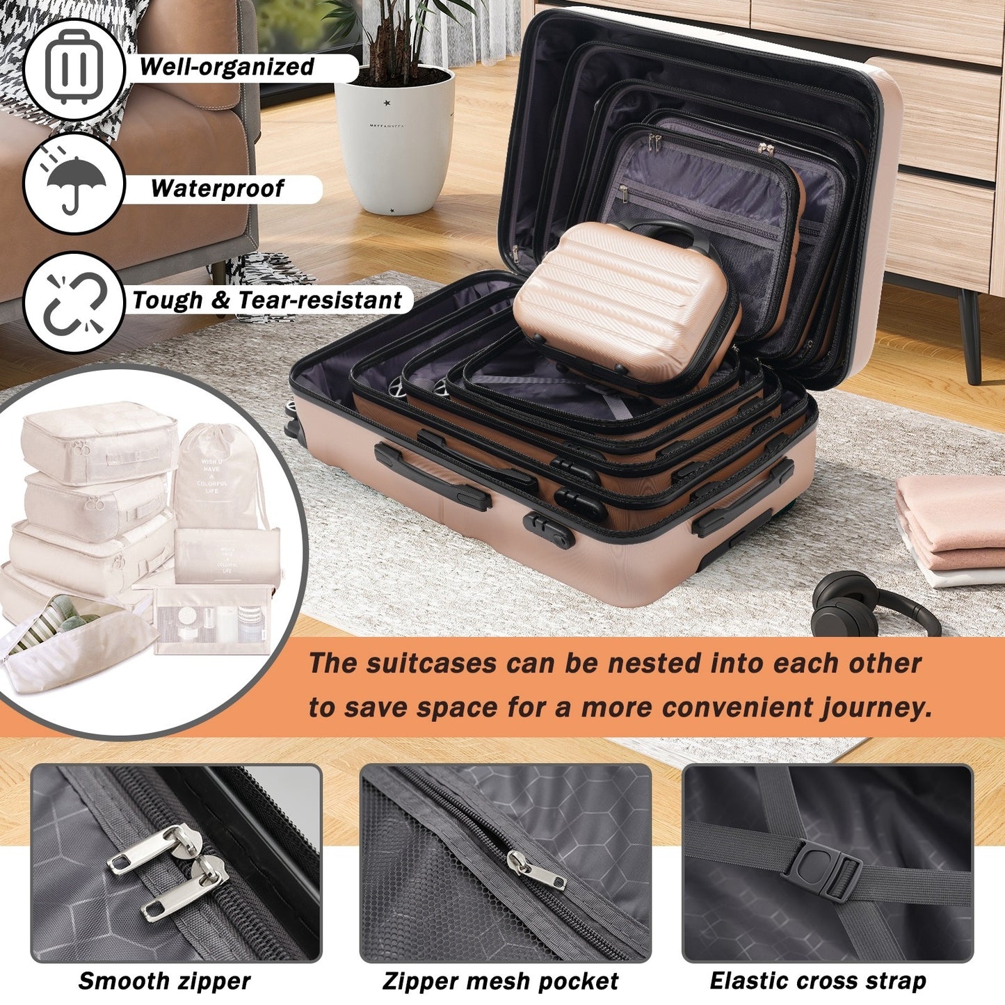 Hardshell ABS Luggage Set - Lightweight & Durable Suitcases with Dual Spinner Wheels, Carry-On & Check-In Sizes for Travel & Business