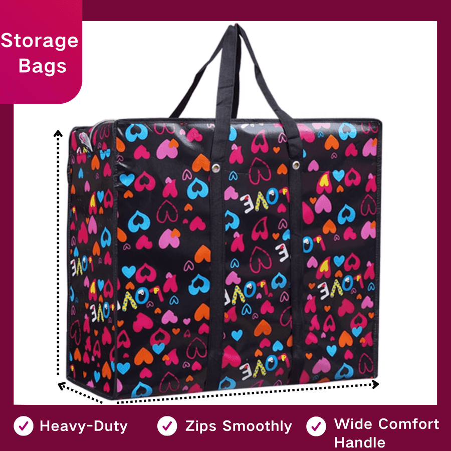 Storage bag with colorful heart pattern on a white background