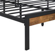 Queen Size Metal Platform Bed Frame with Wooden Headboard and Footboard with USB LINER, No Box Spring Needed, Large Under Bed Storage