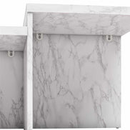 Close-up of Brielle Coffee Table’s underside, displaying secure bracket attachments and realistic faux marble texture.
