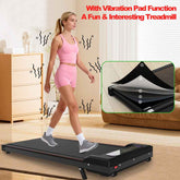 Black portable foldable treadmill with 2.0HP motor, adjustable speed, incline, and vibration pad for home office workouts