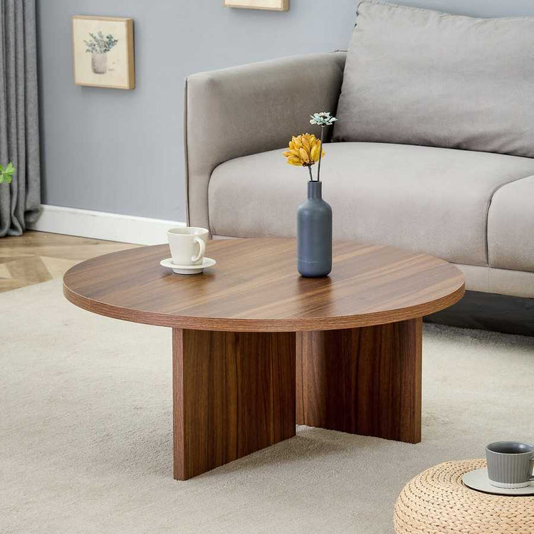 Versatile Walnut-Finished MDF Round Coffee Table