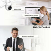 Security camera with color night vision, motion detection, and auto-tracking for home safety