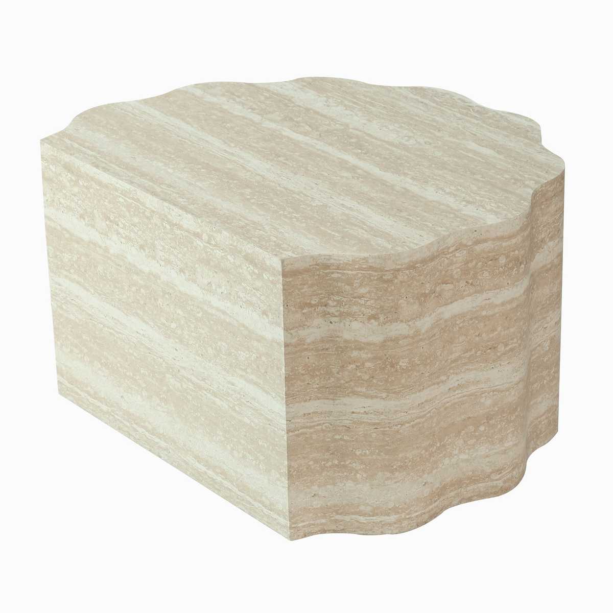 Close-up of beige marble textured surface of round coffee tables, showcasing natural stone pattern and elegant design, SKU: W3040P510477