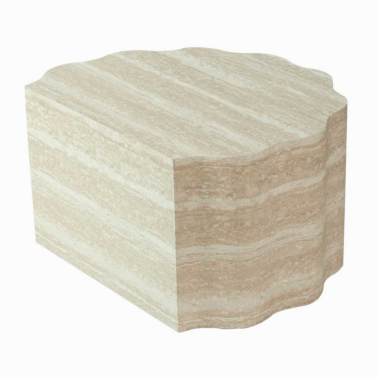 Close-up of beige marble textured surface of round coffee tables, showcasing natural stone pattern and elegant design, SKU: W3040P510477