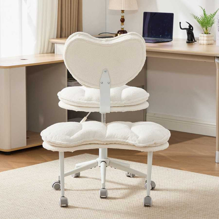 Back view of the Flexible Meditation Chair in a home office, highlighting lumbar support and plush ergonomic cushions.