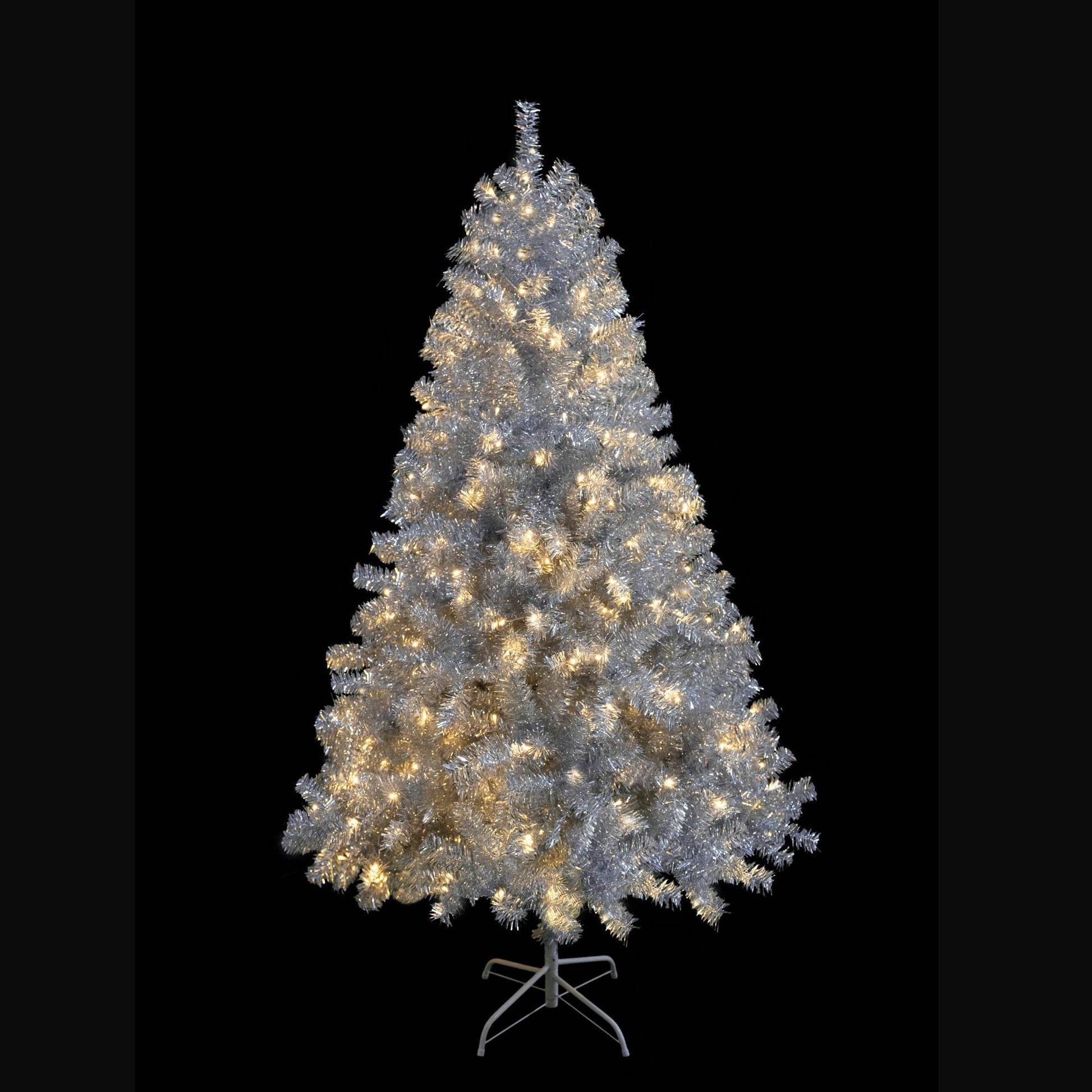 6FT Silver Pre-Lit Christmas Tree, 800 Tips & 300 LED Lights