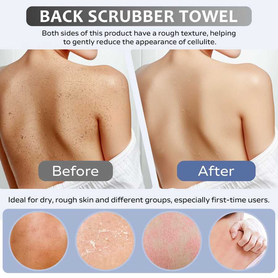 Premium Bamboo Fiber Exfoliating Body Scrubber Towel – Deep Clean & Gentle Exfoliation for Smooth Skin-Grey
