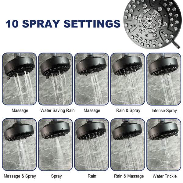 MLNshops 10 spray mode showerhead - Matte Black Anti-Clog