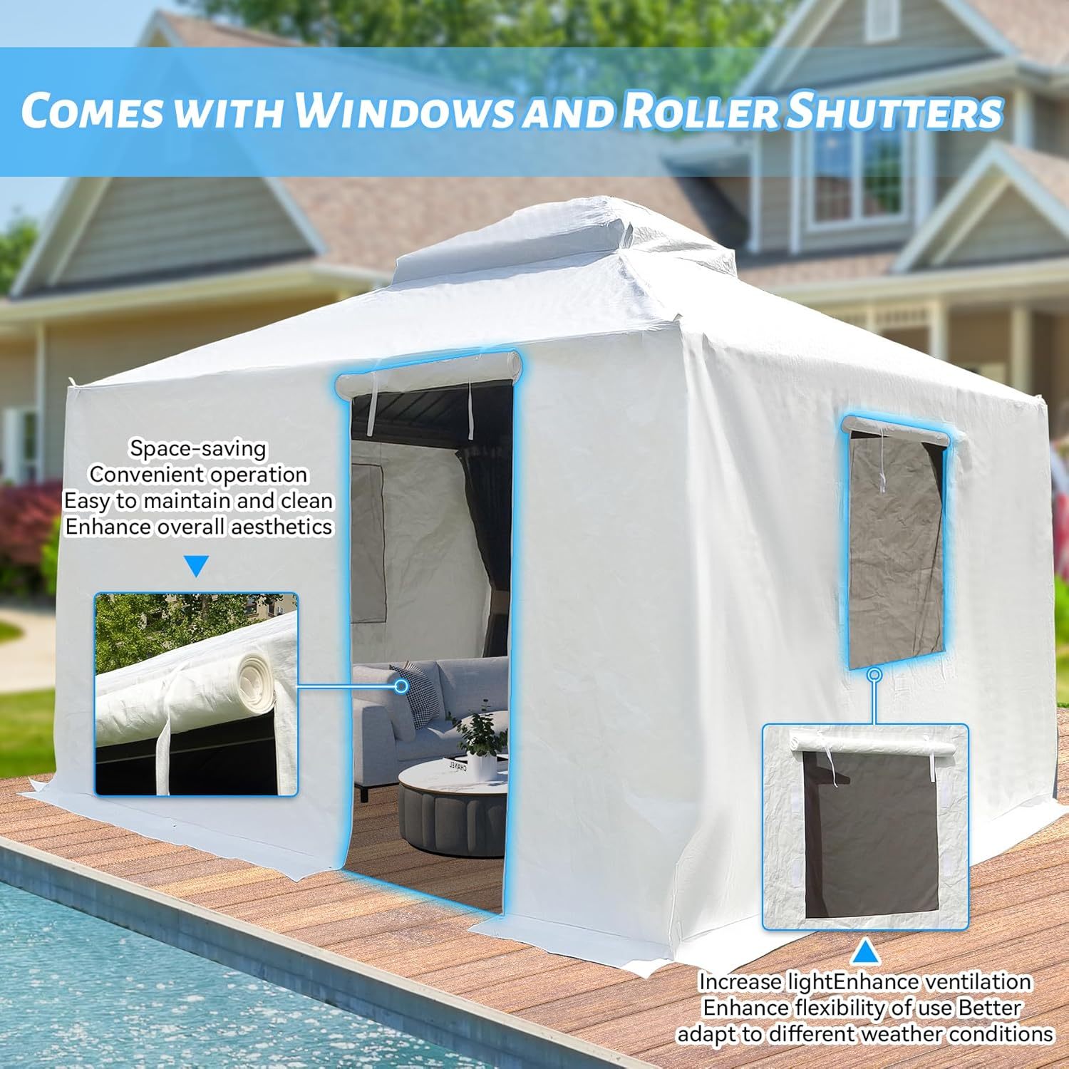 10'x12' Gazebo Cover for Hardtop Gazebos, Outdoor Universal Winter Gazebo Cover with Sidewalls and Mesh Windows, All Season Waterproof Enclosed Gazebo Cover, White