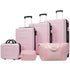 Set of pink luggage including suitcases and a handbag on a white background