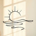 Minimalist sunrise wall art with metal sun and water design