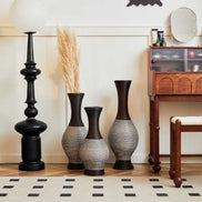 Brown floor vase set of 3 styled in a modern room with pampas grass, enhancing elegant home décor with high flower stand design.