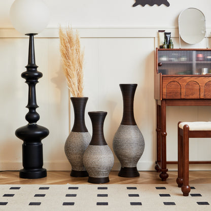 Brown floor vase set of 3 styled in a modern room with pampas grass, enhancing elegant home décor with high flower stand design.