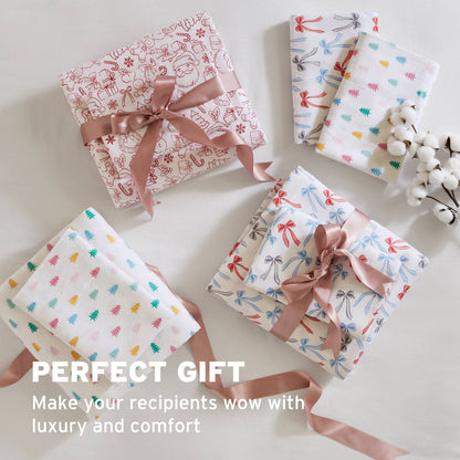 Gift-ready Happy Bows Twin XL Cotton Flannel Sheet Set with ribbon, perfect for holidays or special occasions.