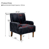 Blue armchair with dimensions labeled on a white background