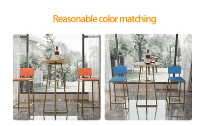 Bar Table and Chairs Set - Gold Frame, Storage Function | Dining Set for 2 shown in blue and orange cushion options for stylish home decor.