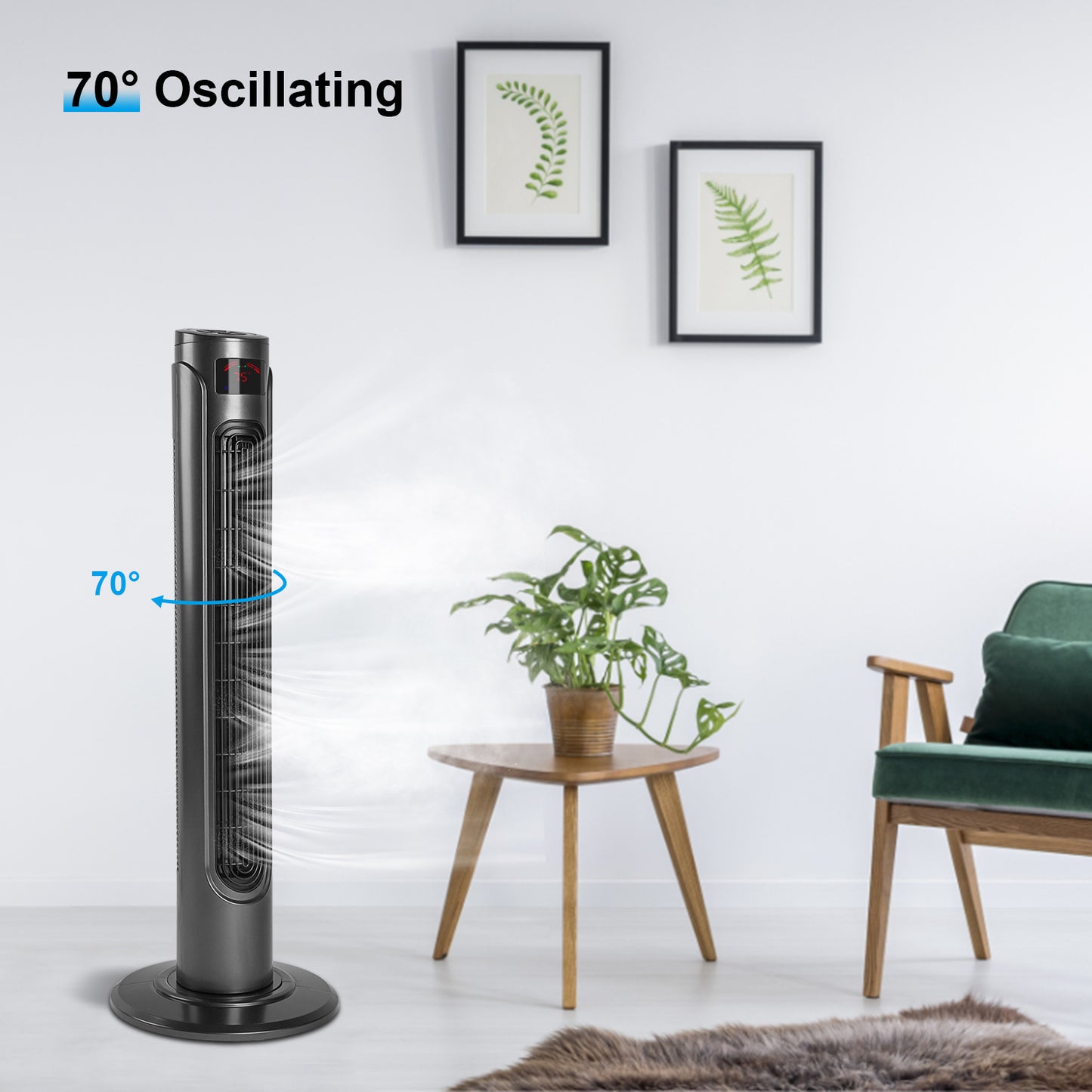 36 Inch High Efficiency Cooling Tower Fan with 3 Speed Settings and 15 Hour Timer, 70 Degree Auto Oscillating with Remote, Standing Fan for Bedroom Home Office MLNshops]