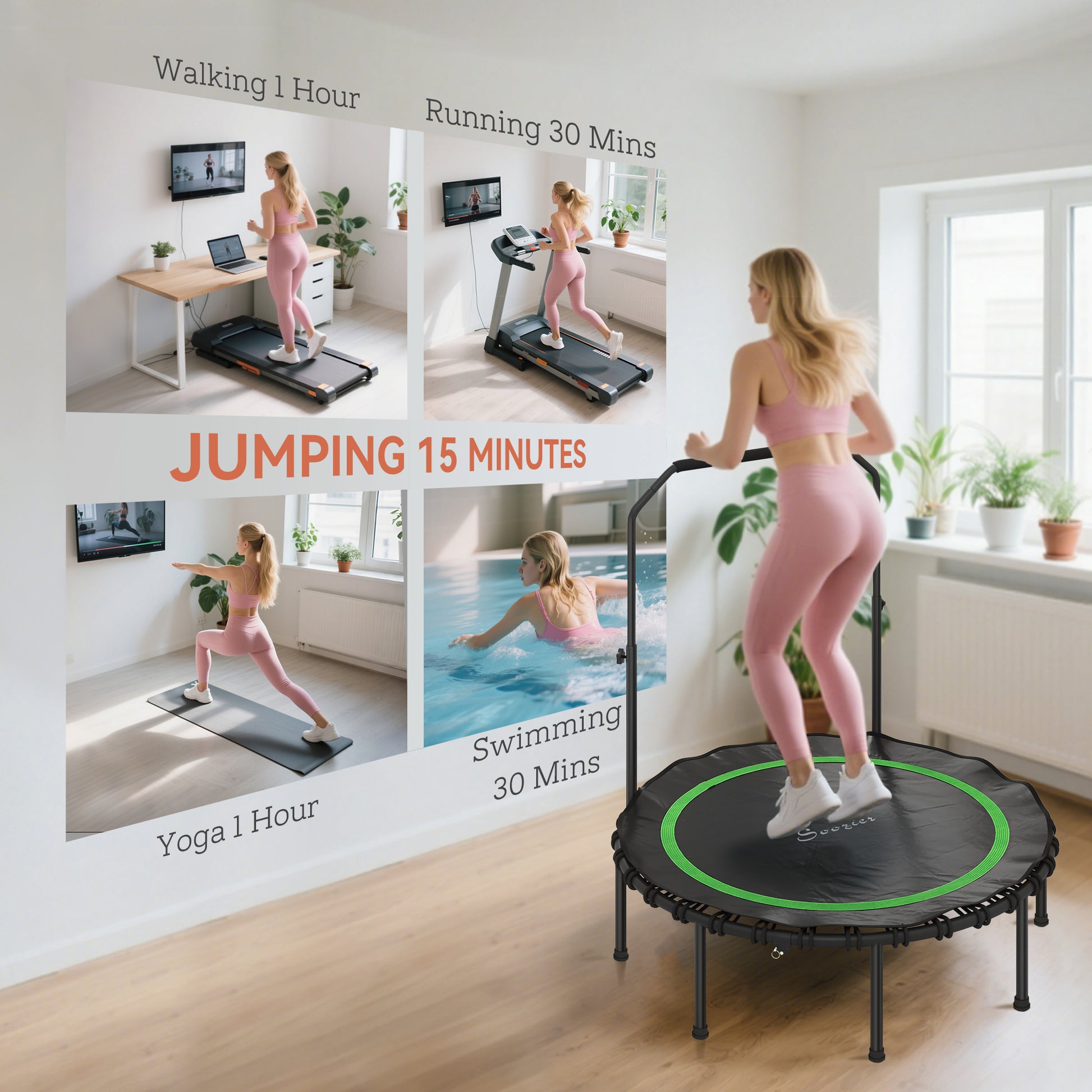Exercise Trampoline, Portable Foldable Fitness Trampoline Rebounder