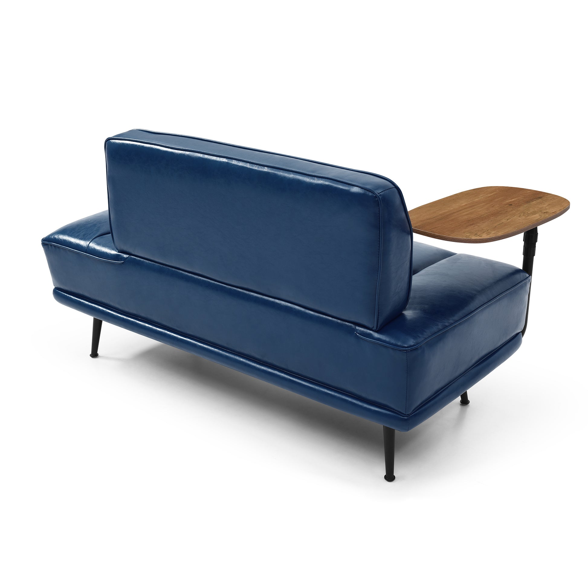 55"Inch Width Modern End of Bed Bench,Blue Faux Leather Upholstered With side table, 360-degree Swivel tray couch,Entryway Ottoman MLNshops]