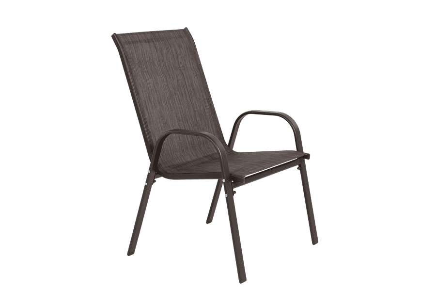 Stackable outdoor chairs with fabric and metal frame