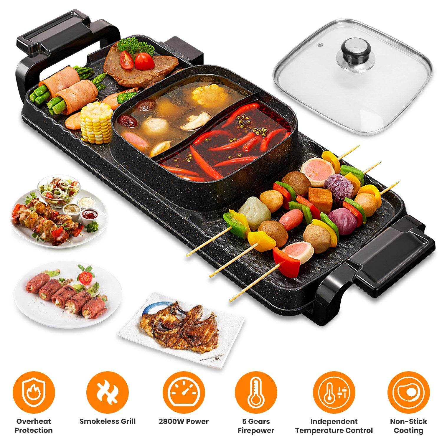 mlnshops Electric Hot Pot BBQ Grill with Smokeless 2800W