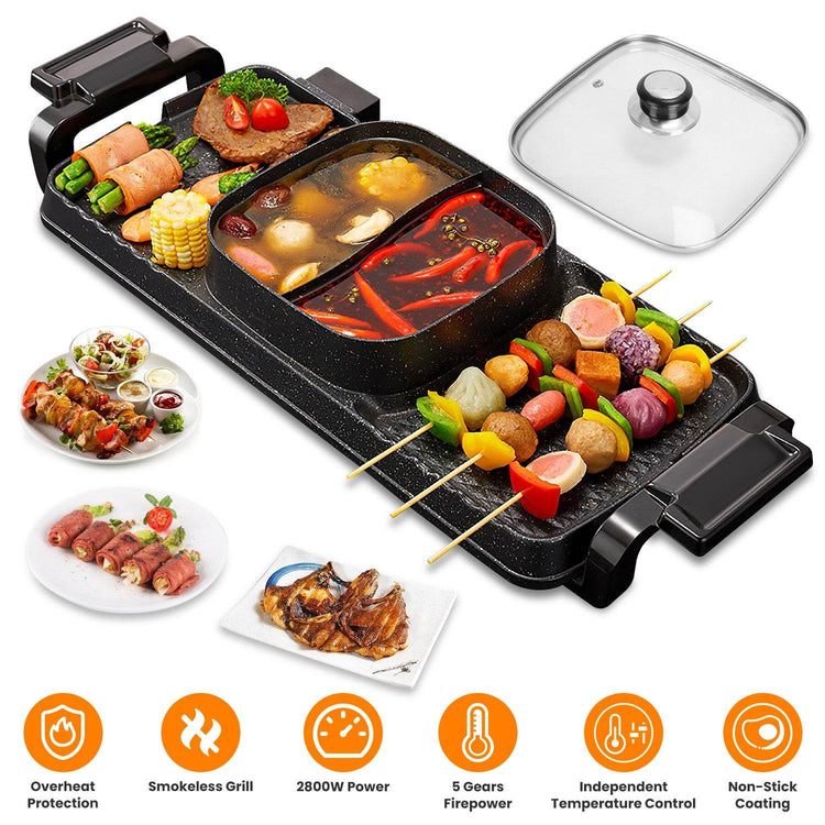 mlnshops Electric Hot Pot BBQ Grill with Smokeless 2800W