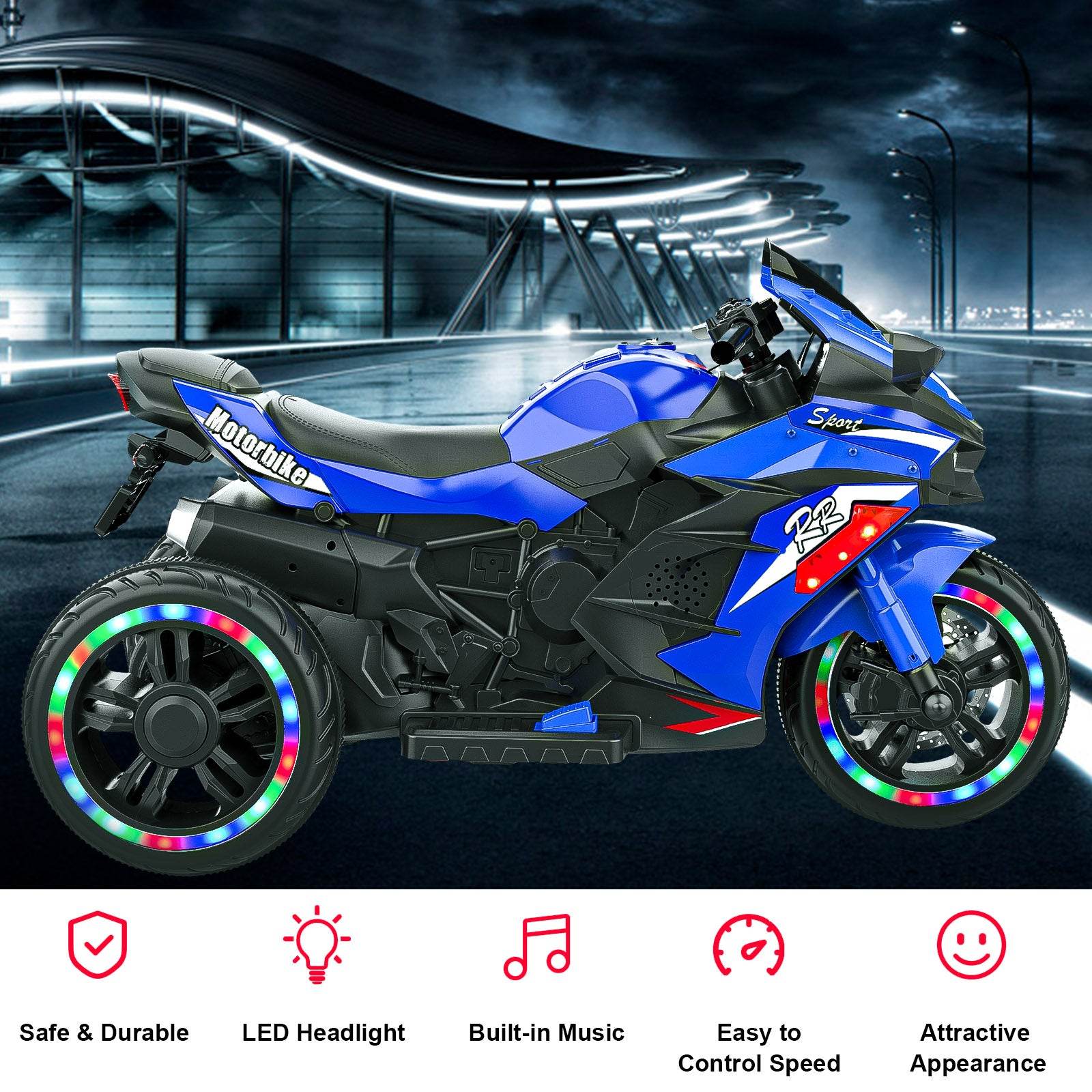 mlnshops Electric Motorcycle for Kids with LED Lights