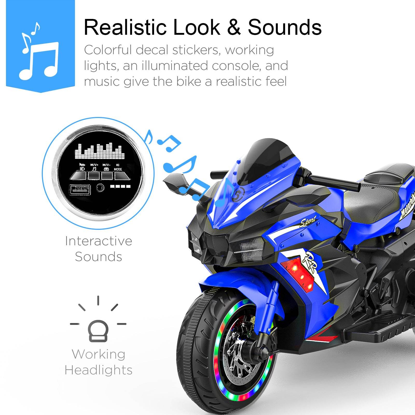 mlnshops Electric Motorcycle for Kids with LED Lights