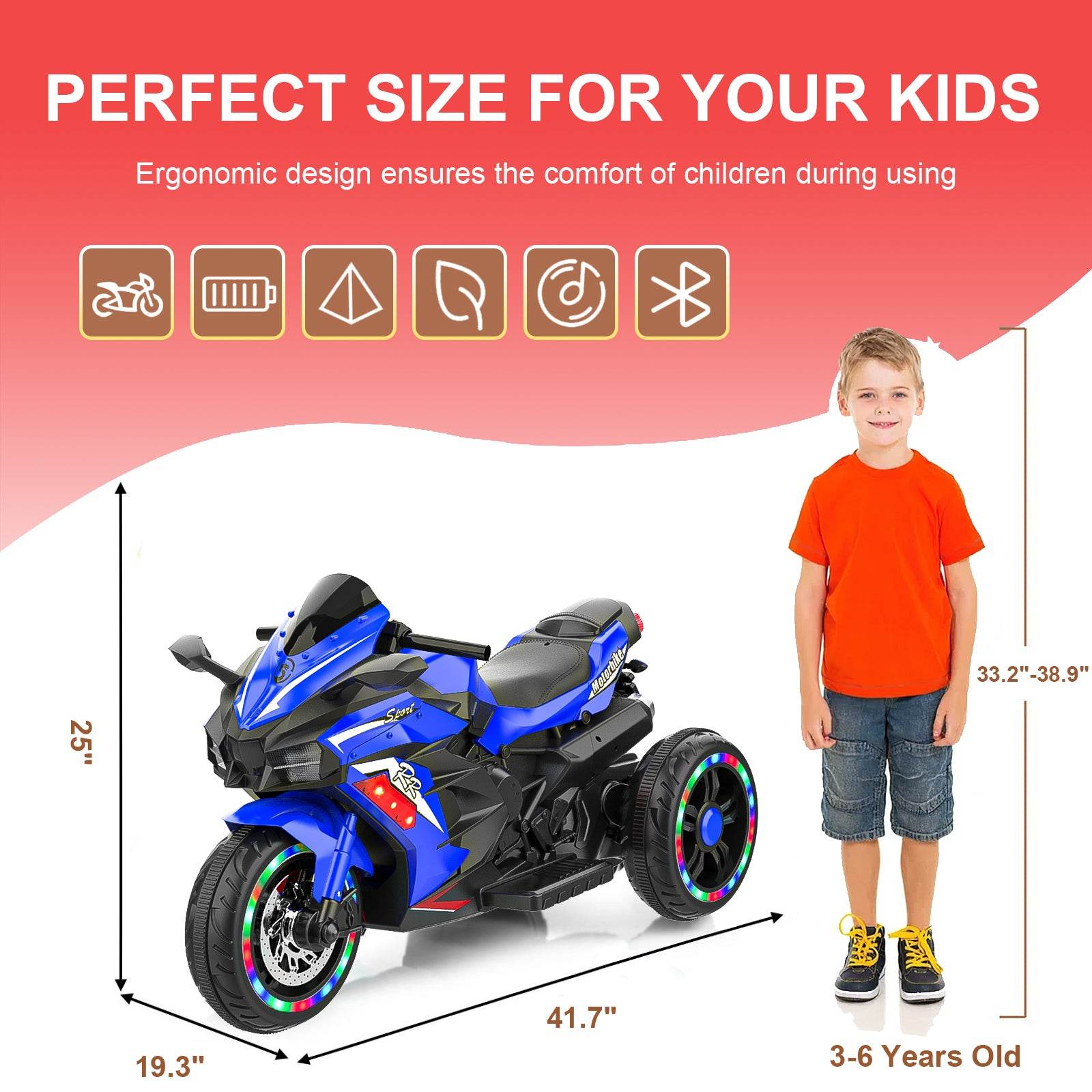 mlnshops Electric Motorcycle for Kids with LED Lights