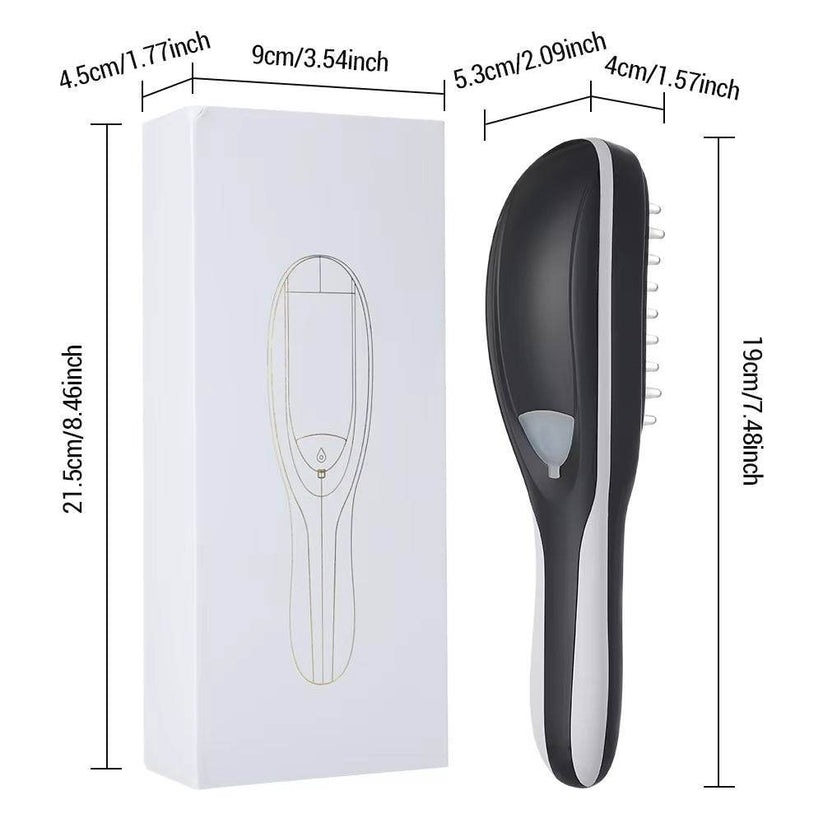 Electric scalp massager comb packaging and product dimensions