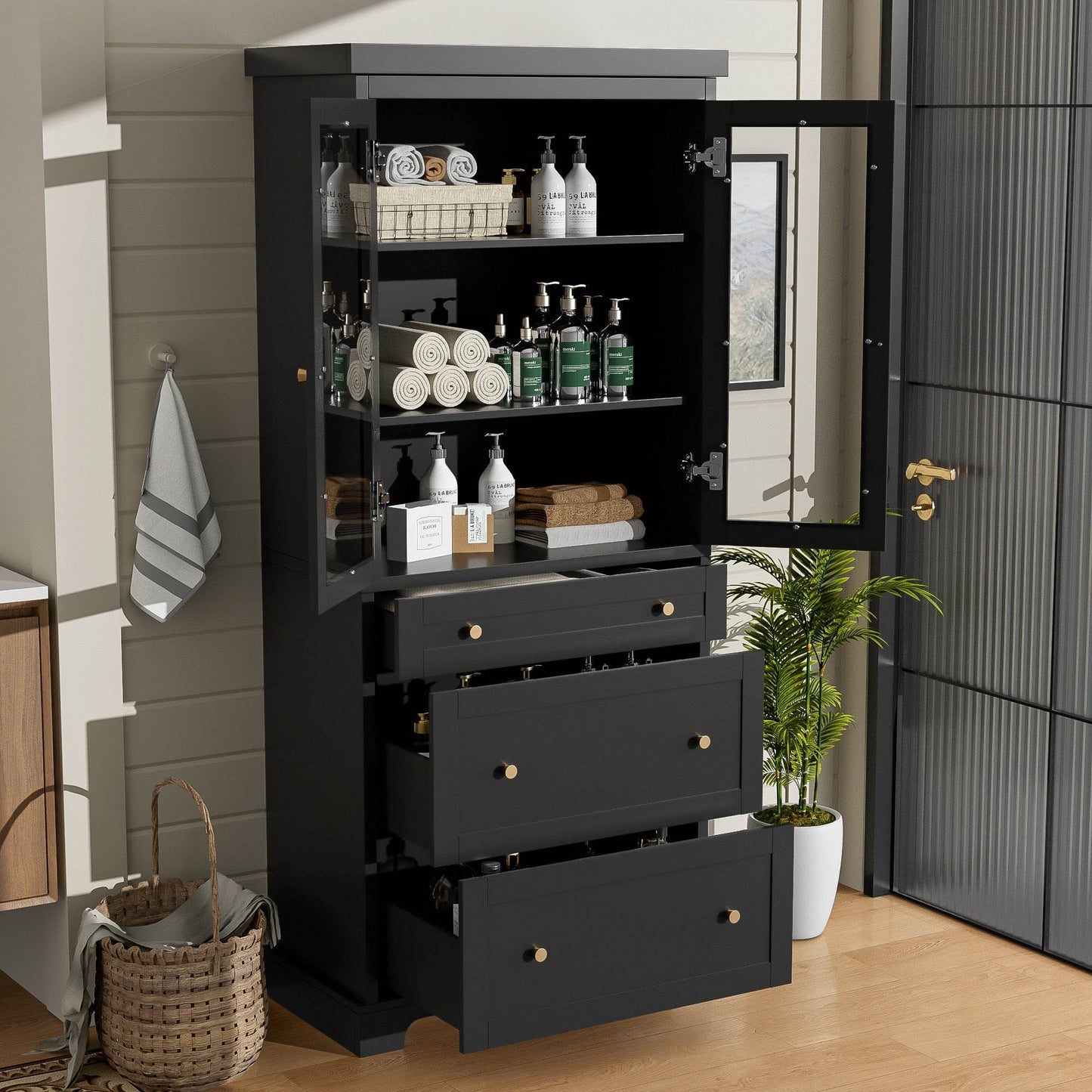 high bathroom cabinet with drawers and shelves MLNshops