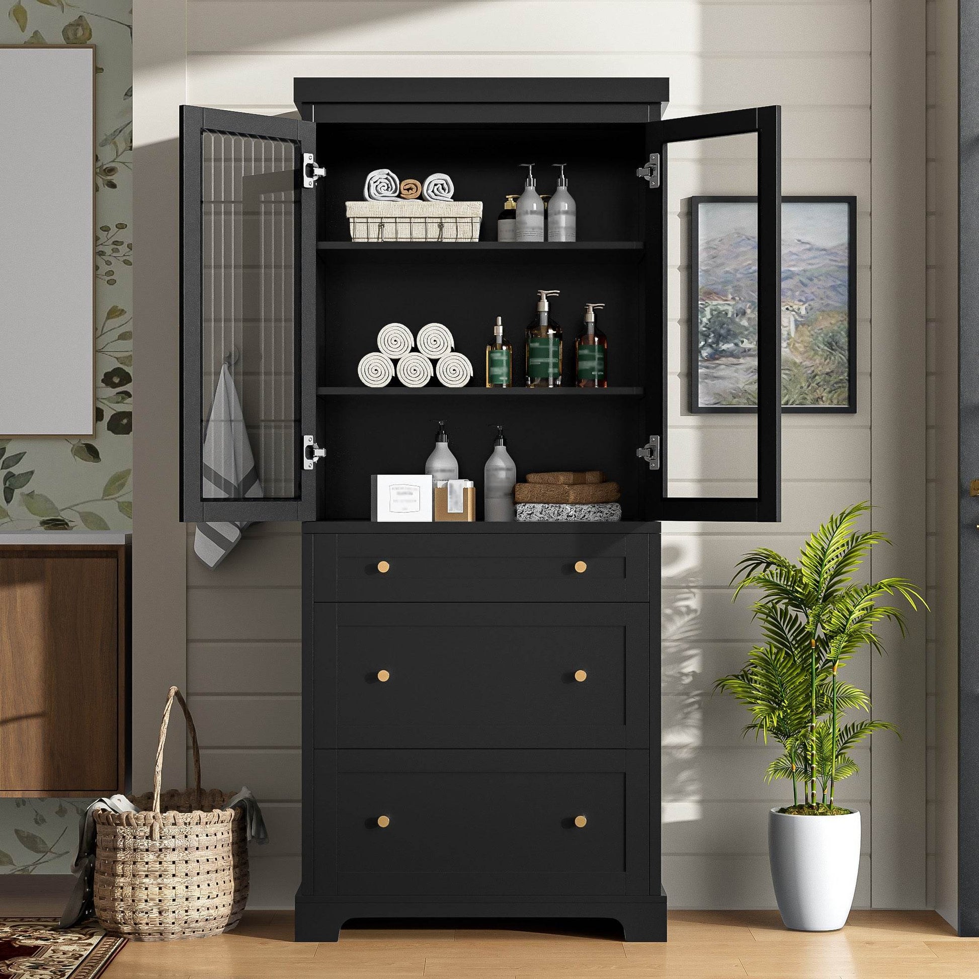 high bathroom cabinet with drawers and shelves MLNshops