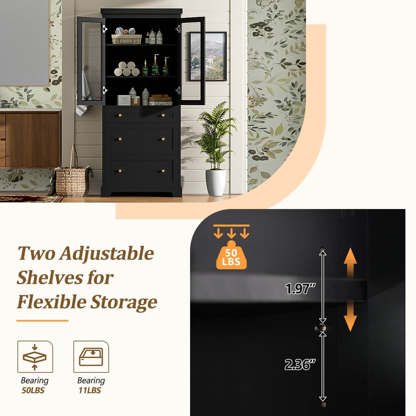 high bathroom cabinet with drawers and shelves MLNshops