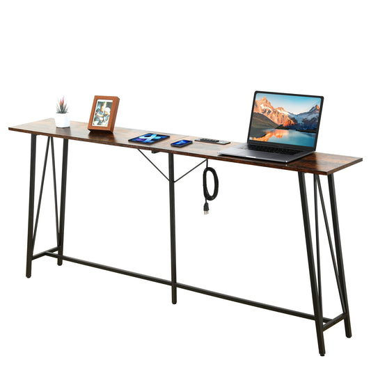 EVAJOY 70.9” Console Table,  Industrial Sofa Table with 3 Outlets and 2 USB Ports MLNshops]