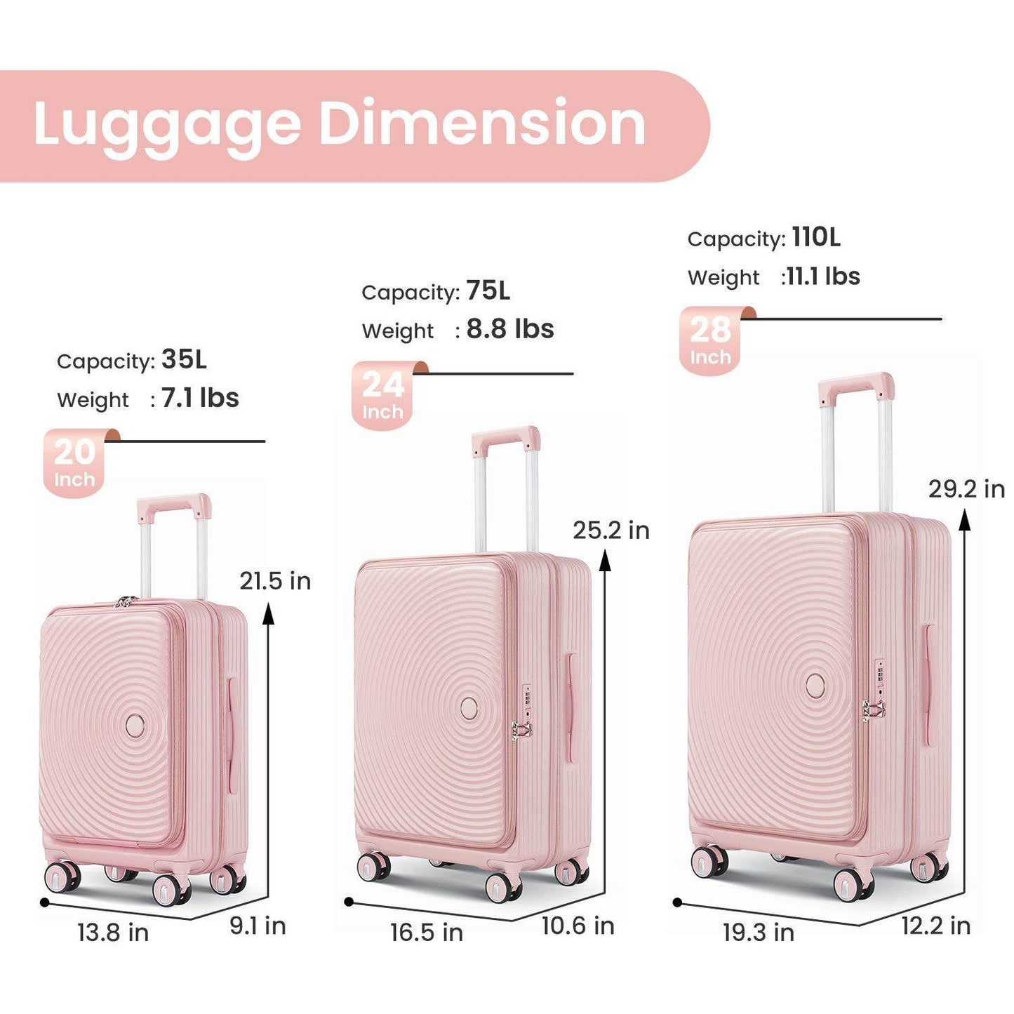 MLNshops Expandable Luggage Set with 3 Pieces