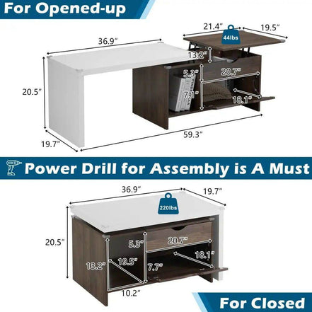 MLNshops Extendable Coffee Table with Storage Design