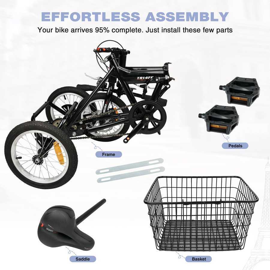 Folding Tricycle for Adults, 14 Inch 3 Wheel Bikes for Adult