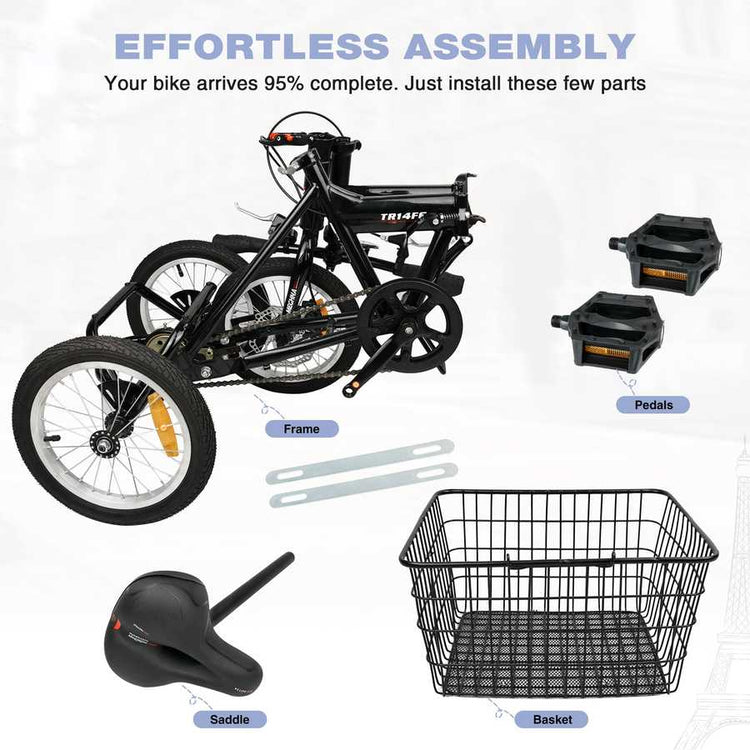 Folding Tricycle for Adults, 14 Inch 3 Wheel Bikes for Adult