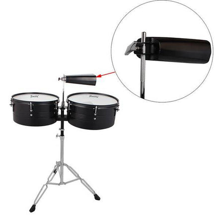 Percussion 13" & 14" Timbales Drum Set with Stand and Cowbell Black