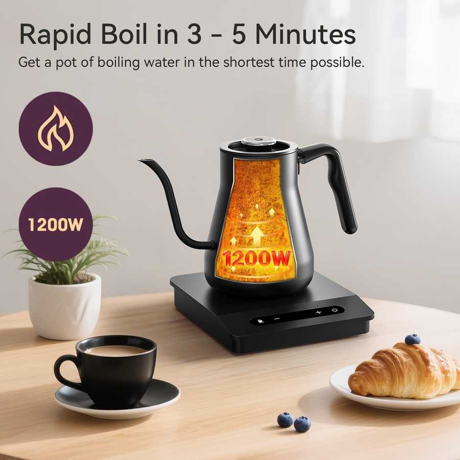 Gooseneck Electric Kettle with ±1℉ Temperature Control for Pour Over Coffee & Tea, Quick Heating, Hot Water Boiler, 1200W